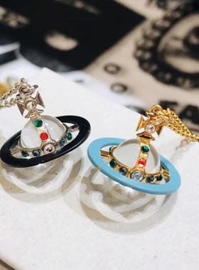 【官网正品】西太后新款彩珠钻烤漆薇薇安土星球项链明星同款
