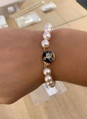 【官网正品】西太后新款彩漆磁吸珐琅扣珍珠手链复古风薇薇安手环