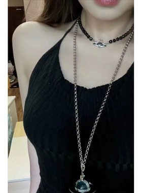 【官网正品】西太后新款30mm珠高标logo立体薇薇安土星项链女