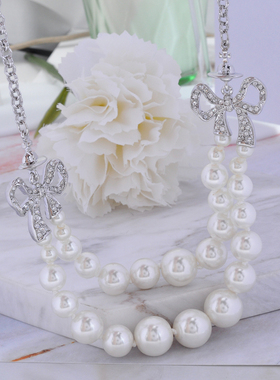 【官网正品】西太后双层蝴蝶结珍珠薇薇安土星项链锁骨链明星同款