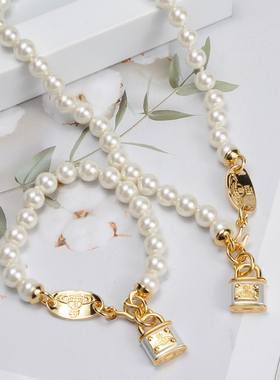 【官网正品】西太后新款珍珠锁头土星logo锁骨项链薇薇安吊坠女