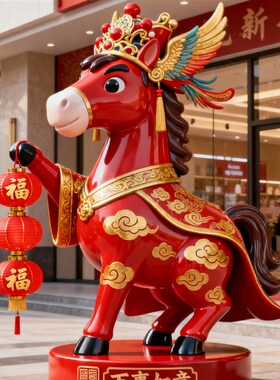 元旦马年新年马雕塑摆件2026春节喜庆装饰品卡通生肖马模型吉祥物