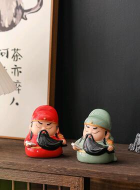 国潮GDQ关公二摆爷件陶国瓷武财神Q版中风家居玄电视柜桌面关装饰