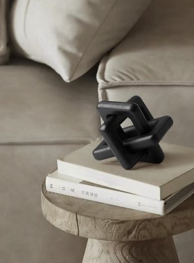 复古侘寂风实木套环摆件室内酒店民宿几何艺术摆设样板间软装饰品