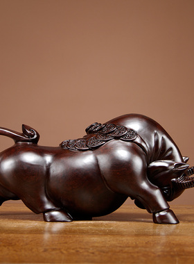 黑檀木雕牛摆件牛气冲天实木雕刻红木家居工艺品动物送礼品办公室