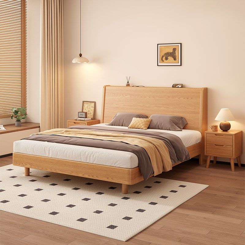 实木床1米8双人床现代简约1米5大床家用主卧橡胶木出租房用单人床 - 图3