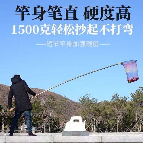 短节大物抄网竿碳素伸缩捞鱼杆割水草摘桑葚打窝竿5/6/7/8米超硬 - 图0