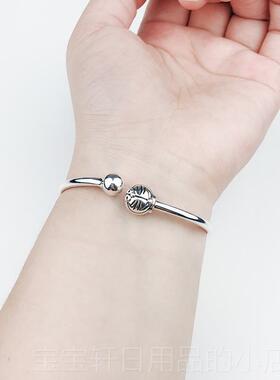 高档银990卡通蓝胖女子亲足手镯男款哆子啦A梦机器猫纯银镯子礼物