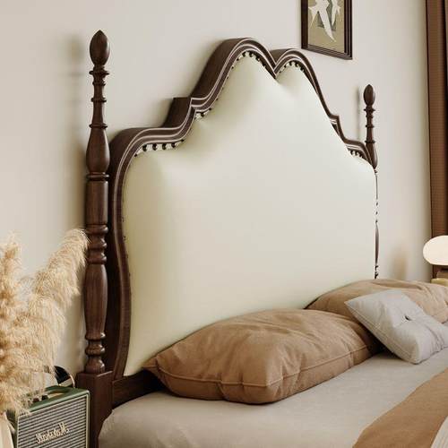 205UBS新款美式1.米实木现2代简约软靠包中古风主卧室1.8米双人床 - 图1