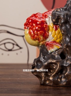石湾公仔金玉满堂鱼创意陶瓷手工艺品喜庆客厅书桌店面摆件饰品