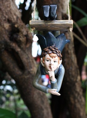 秋千精灵仿真人物造型挂件创意庭院花园树木树挂装饰品树脂小摆件