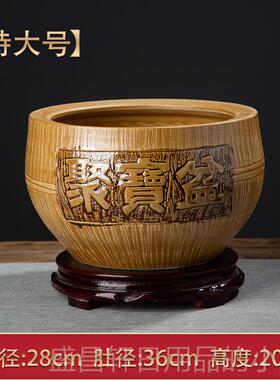 高档黄色陶土关景德镇陶瓷聚财宝盆纹客厅玄装饰品仿木招聚财乔迁