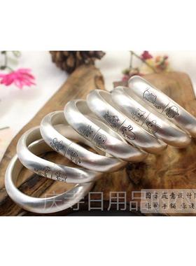 高档 手法工银手镯女999纯银开口实心覆古银饰妈妈款古马蹄形足银