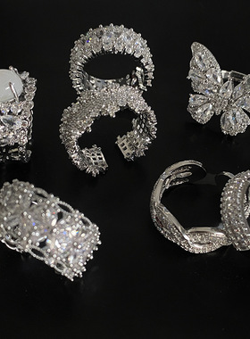 精致重工满钻锆石宽戒轻奢闪钻