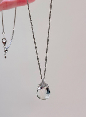 冰雪女王皇冠白水晶吊坠项链小众