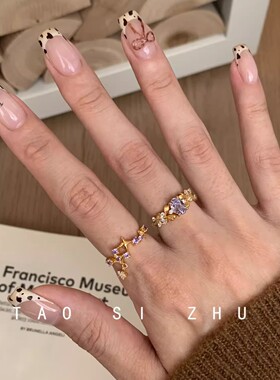 vintage中古紫荆花满天星轻奢高级感开口戒指环