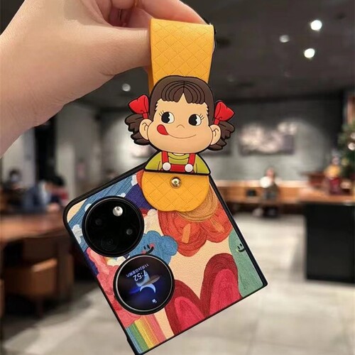 适用华为p50pocket手机壳折叠屏pocket2腕带卡通不二家牛奶妹新款novaFlip S支架防摔N3Flip女外壳可爱油画 - 图0