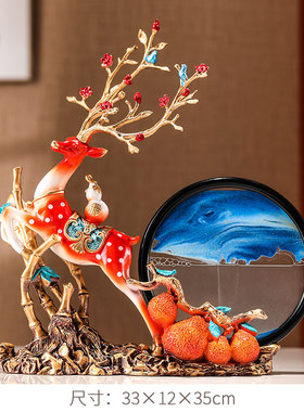 创意招财鹿流沙画沙漏摆件客厅电视柜酒柜玄关装饰品乔迁新居礼品