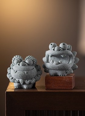 创意可爱小狮子卡通茶宠茶玩摆件国潮风狮爷笔架鱼缸造景桌面装饰