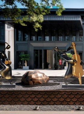 玻璃钢音乐人物雕塑摆件园林景观艺术古典抽象提琴酒店会所装饰品