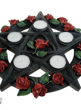 复古烛台摆件五芒星烛台塔罗装饰品五芒星烛盘茶烛底座树脂工艺品