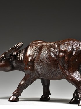 木雕水牛摆件实木质雕刻十二生肖牛家居客厅办公室装饰红木工艺品