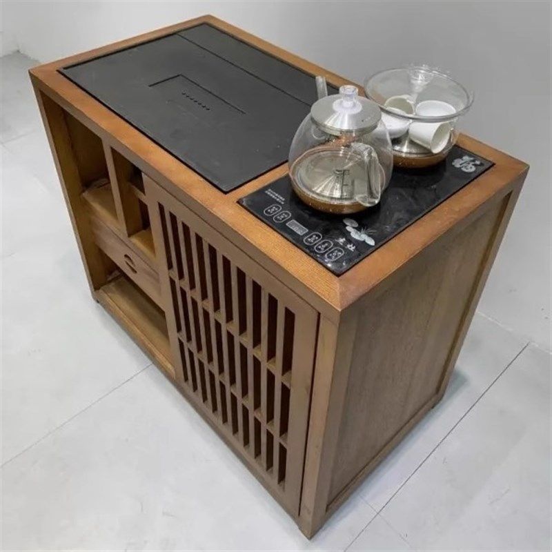 胡桃木湿泡小茶桌推拉门茶水柜泡茶一体式阳台茶桌上下水一体茶柜,淘宝优惠券,粉丝福利购,淘宝优惠卷