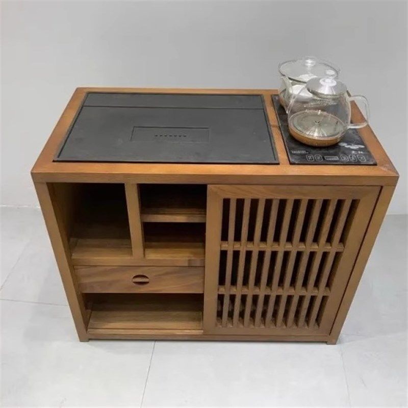 胡桃木湿泡小茶桌推拉门茶水柜泡茶一体式阳台茶桌上下水一体茶柜,淘宝优惠券,粉丝福利购,淘宝优惠卷