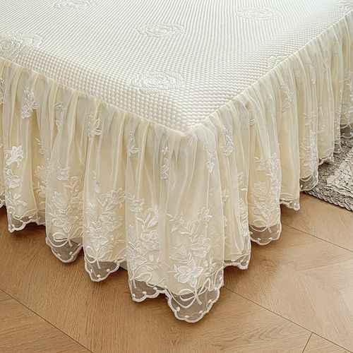 a类凉感冰丝海洋丝凉席床裙三件套高级感蕾丝刺绣边床罩软垫夏季 - 图3