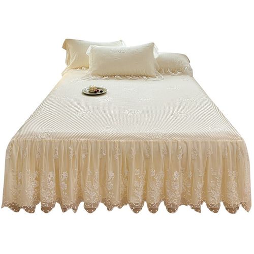 a类凉感冰丝海洋丝凉席床裙三件套高级感蕾丝刺绣边床罩软垫夏季 - 图0