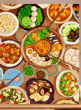 美食下午茶数字油画diy填充餐厅挂画手工油彩涂色高级装饰宝藏湾