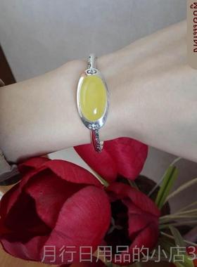 正品石S925手镯空托银托镶嵌适合红琥珀蜜蜡玉宝石银南13*18