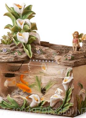 正品欧式小型流水鱼缸客旁厅意电视柜招财件北欧喷泉景观创家摆居