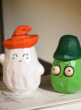 《万圣节》手工木雕小摆件卡通公仔玩偶搞怪桌面氛围感装饰品可爱