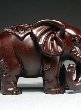 高档黑木檀木大雕摆件实木质雕象刻一对象红家居玄关办公室装饰工