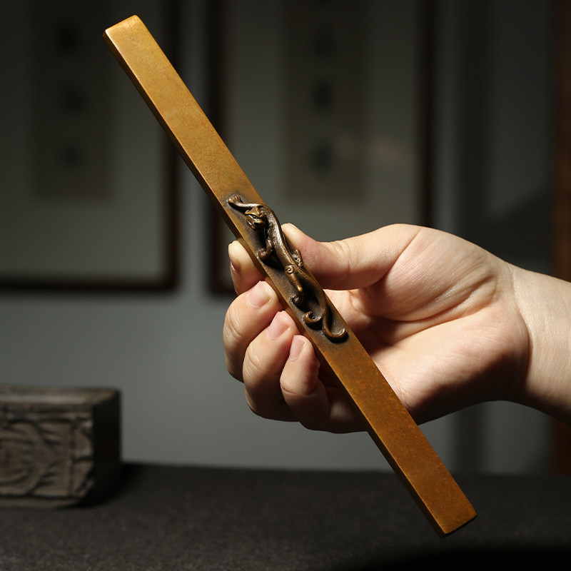 青铜螭钮文镇尺 创意黄铜笔架笔搁纸镇纸文房四宝书法用送礼摆件,淘宝优惠券,粉丝福利购,淘宝优惠卷