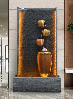 简约水幕墙流水屏风摆件招财鱼池假山造景公司庭院循环水落地装饰