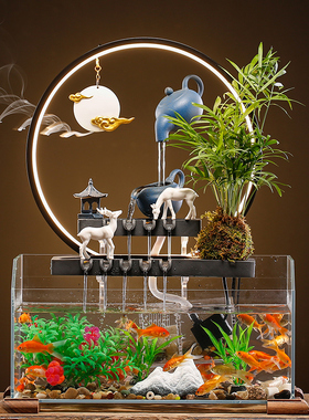 流水鱼缸招财摆件家居客厅桌面装饰品水循环喷泉景观乔迁开业礼品