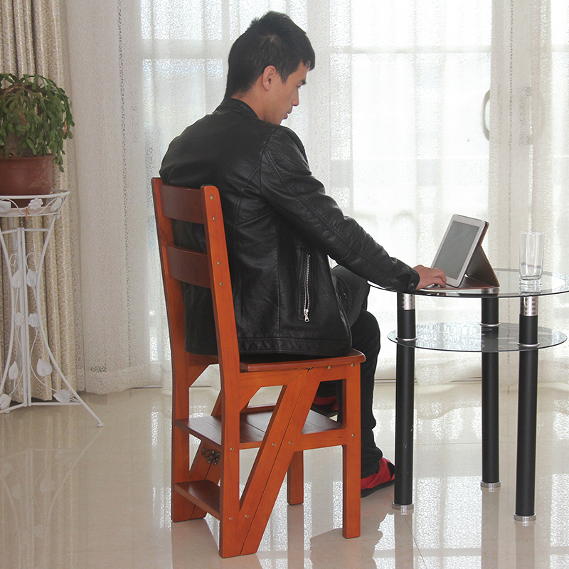 实木新款创意家用折叠梯架多功能楼梯椅梯凳室内移动登高梯凳餐椅 - 图2