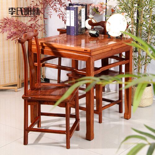 红木刺猬紫檀中式花梨餐桌椅组合实木四方八仙桌茶桌阳台桌吃饭桌 - 图0