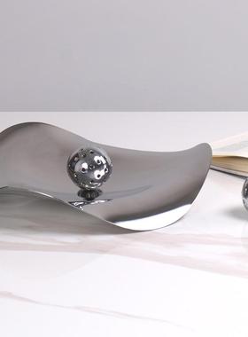 简约桌托盘创意果不摆锈钢水盘装饰家居客厅餐茶几轻奢件收JHA纳