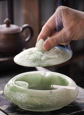新中浮雕如得鱼水大号式烟灰468缸带盖子防飞灰创意个性家用厅摆