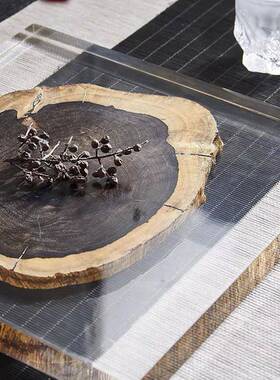 新中式透品亚克力木纹托盘售楼处客厅书桌铂晶茶饰托家居装LMTC-0