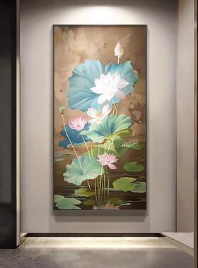 走新中式墨池映荷荷花好运莲莲入户玄关饰画025新款高档2大气廊过