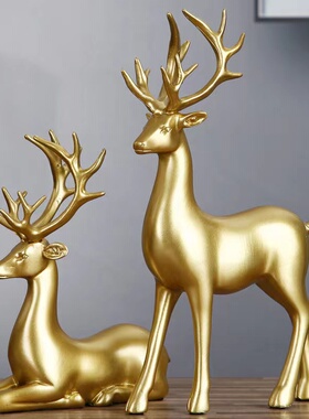 高档金鹿摆件欧式金色麋鹿创意酒柜家居客厅电视柜玄关现代家居