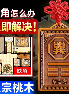 东南补缺角巽卦桃木制牌化解摆件补角牌木质挂牌巽宫挂件解决房屋