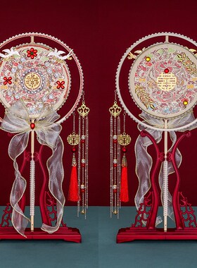 团扇新娘结婚秀禾遮面扇婚礼出嫁喜扇红色高级成品新婚礼盒装团扇
