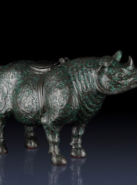 青铜器犀牛尊招财犀牛纯黄铜牛工艺礼品摆件客厅摆件办公室装饰品