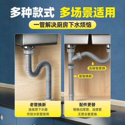 厨房下水管排水管洗菜盆水槽下水道管道管子洗碗池配件防臭延长管 - 图0