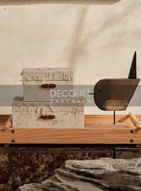 deco民宿软装布置房间改造侘寂风装玄关桌边柜猴子绒花摆件装饰盒